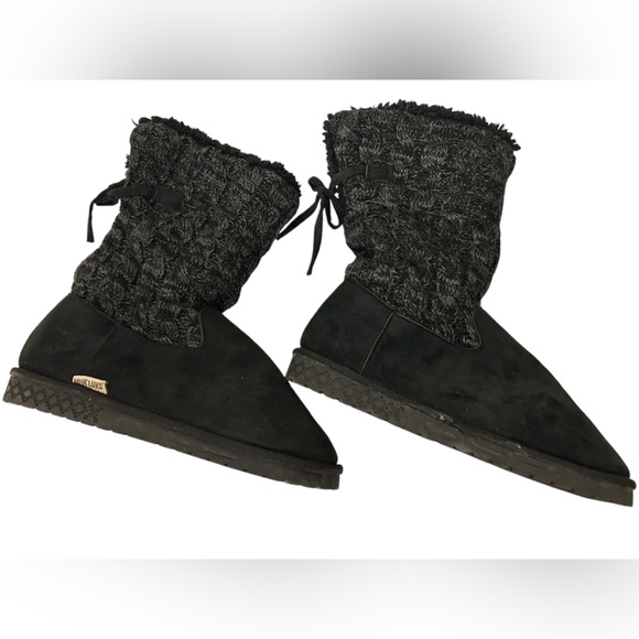 Muk Luks Black Suede Calf Height Foldable Faux Shearling Winter Boots Size 10 - Picture 5 of 12